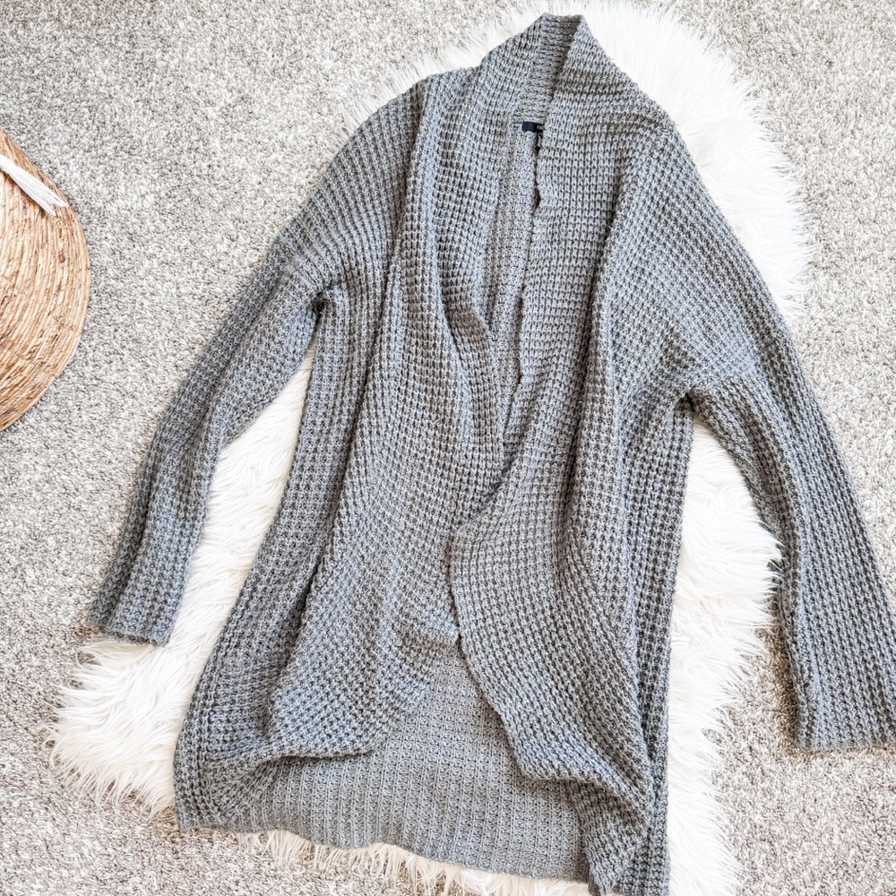 Forever 21 Gray Waffle Knit Open Cardigan Sweater Size L
